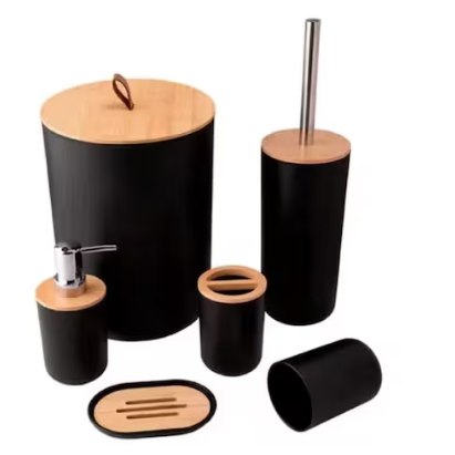 KIT BANHEIRO 6 PECAS PRETO  E TP BAMBU
