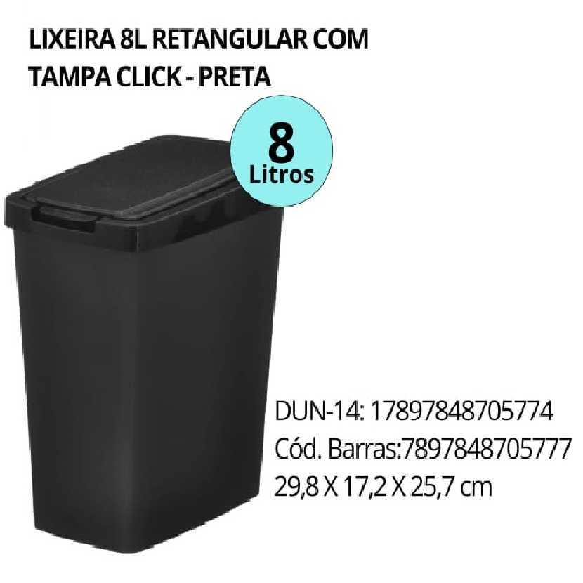 PL LIXEIRA PLASNEW CLICK PRETA RET.8 LITROS