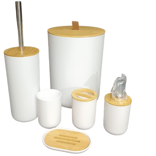 KIT BANHEIRO 6 PECAS BRANCO E TP BAMBU