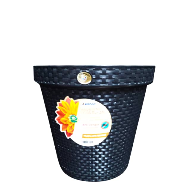 VASO REDONDO RATTAN PRETO 20litros C/PRATO