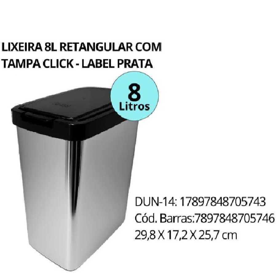 PL LIXEIRA PLASNEW CLICK PRATA RET.8 LITROS 