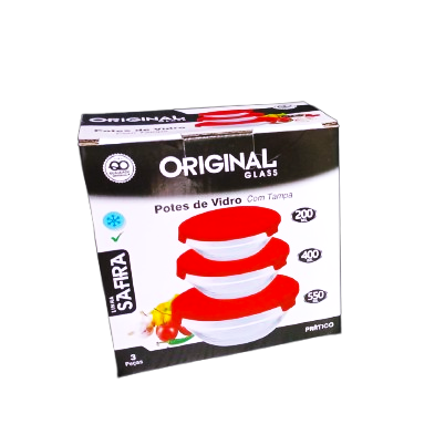 KIT 3 POTES VIDRO C/TP VERMELHA 200/400/550ml