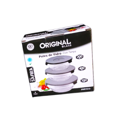 KIT 3 POTES VIDRO C/TP PRETA 200/400/550ml 